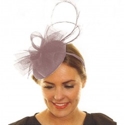 Chapeau mariage Bibi de ceremonie tulle marron taupe et plumes