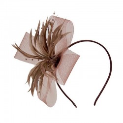 Chapeau mariage Headband ruban perles plumes marron