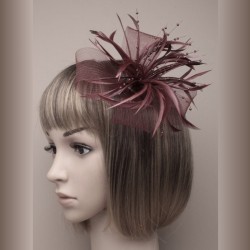 Chapeau mariage Headband ruban perles plumes marron