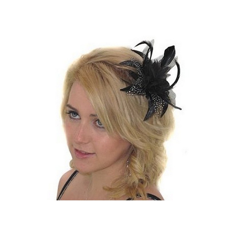 Chapeau mariage Accessoire de coiffure noir et blanc plumes et voile