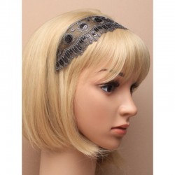 Chapeau mariage Headband dentelle et sequins noirs
