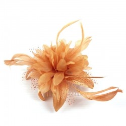 Chapeau mariage Fleur en voile orange sur peigne
