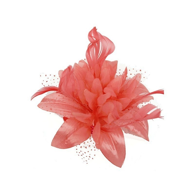 Chapeau mariage Fleur en voile corail sur peigne