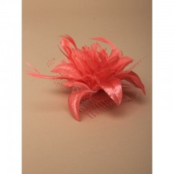 Chapeau mariage Fleur en voile corail sur peigne