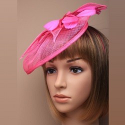 Chapeau mariage Bibi de cérémonie rose fuschia sisal et plumes