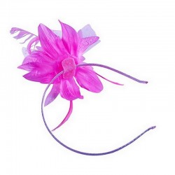 Chapeau mariage Headband avec fleur et plumes rose fuchsia