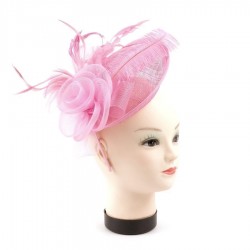 Chapeau mariage Chapeau de cérémonie fleur plumes sisal rose