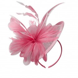 Chapeau mariage Chapeau de cérémonie fleur plumes sisal rose