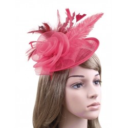 Chapeau mariage Chapeau de cérémonie fleur plumes sisal rose