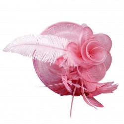 Chapeau mariage Chapeau de cérémonie fleur plumes sisal rose