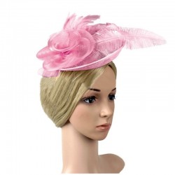 Chapeau mariage Chapeau de cérémonie fleur plumes sisal rose