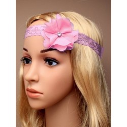 Chapeau mariage Headband stretch dentelle fleur et strass rose