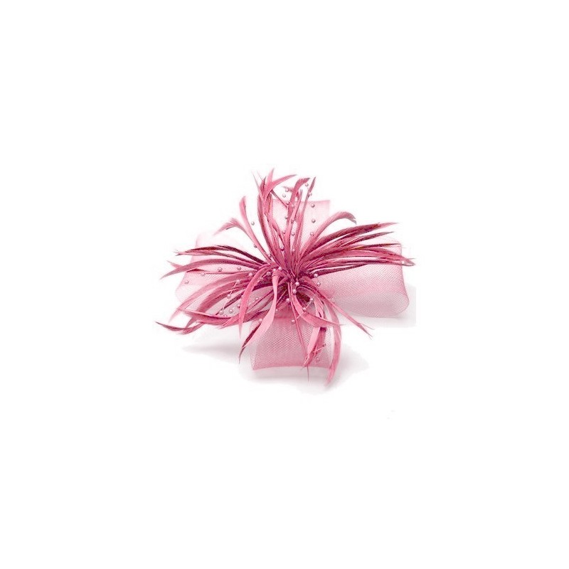 Chapeau mariage Accessoire cheveux plumes perles rose