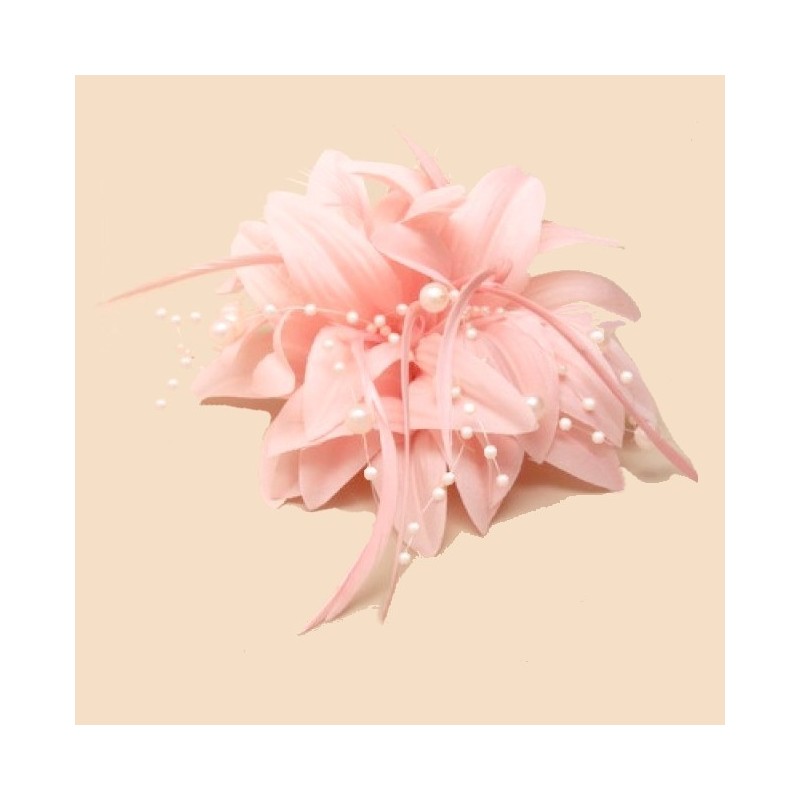 Chapeau mariage Accessoire cheveux fleur rose corail et perles