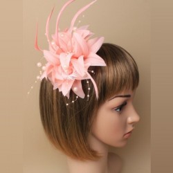 Chapeau mariage Accessoire cheveux fleur rose corail et perles