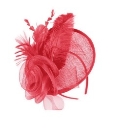 Chapeau mariage Chapeau de mariage en sisal et plumes rouges