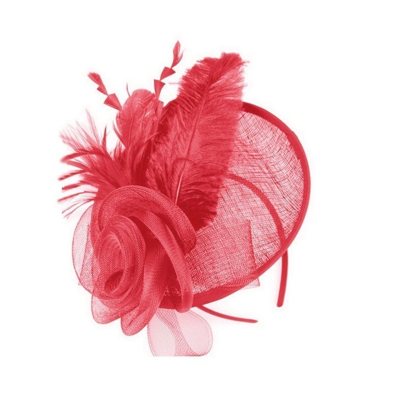 Chapeau mariage Chapeau de mariage en sisal et plumes rouges