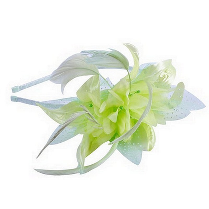 Chapeau mariage Headband avec fleur et plumes vert anis