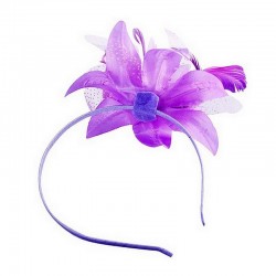 Chapeau mariage Headband avec fleur et plumes violet