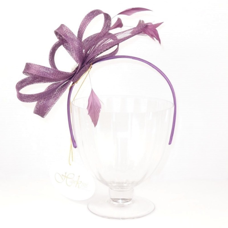 Chapeau mariage Bibi mariage violet sisal et plumes