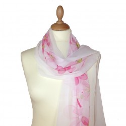 Foulard Etole en soie motif fleurs roses