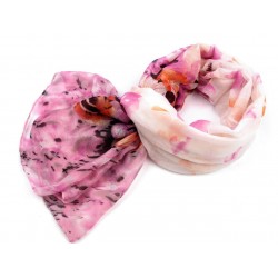 Foulard Etole fleurs rose blanc 