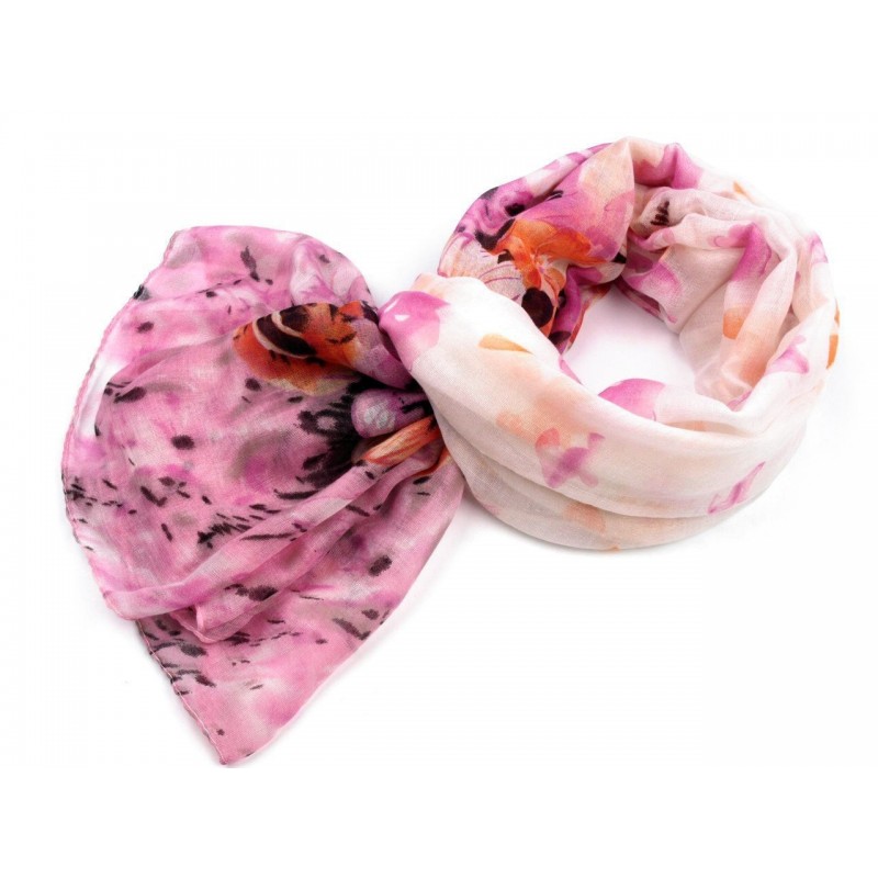 Foulard Etole fleurs rose blanc 
