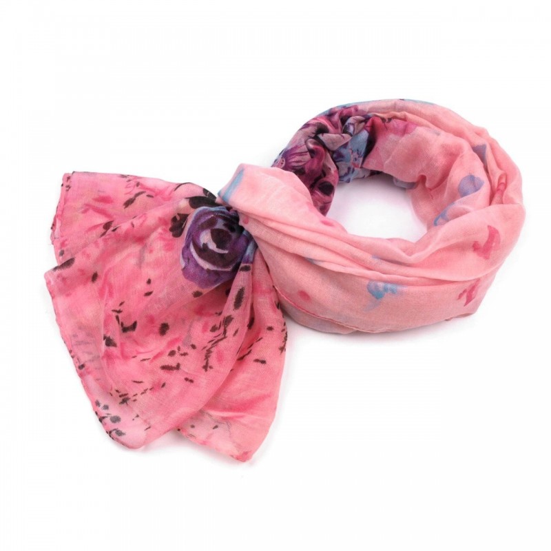 Foulard Etole fleurs rose clair