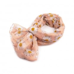 Foulard Etole rose saumon peche imprimée marguerites
