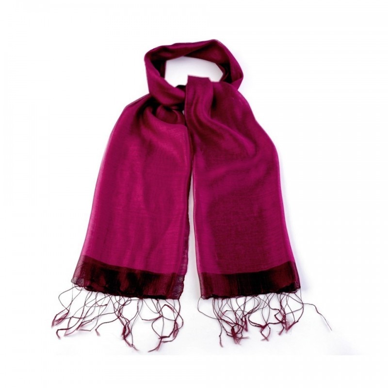 Foulard Etole en soie bi-matière rose fuchsia