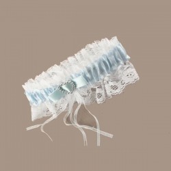 Jarretiere mariage dentelle satin bleu coeur cristal