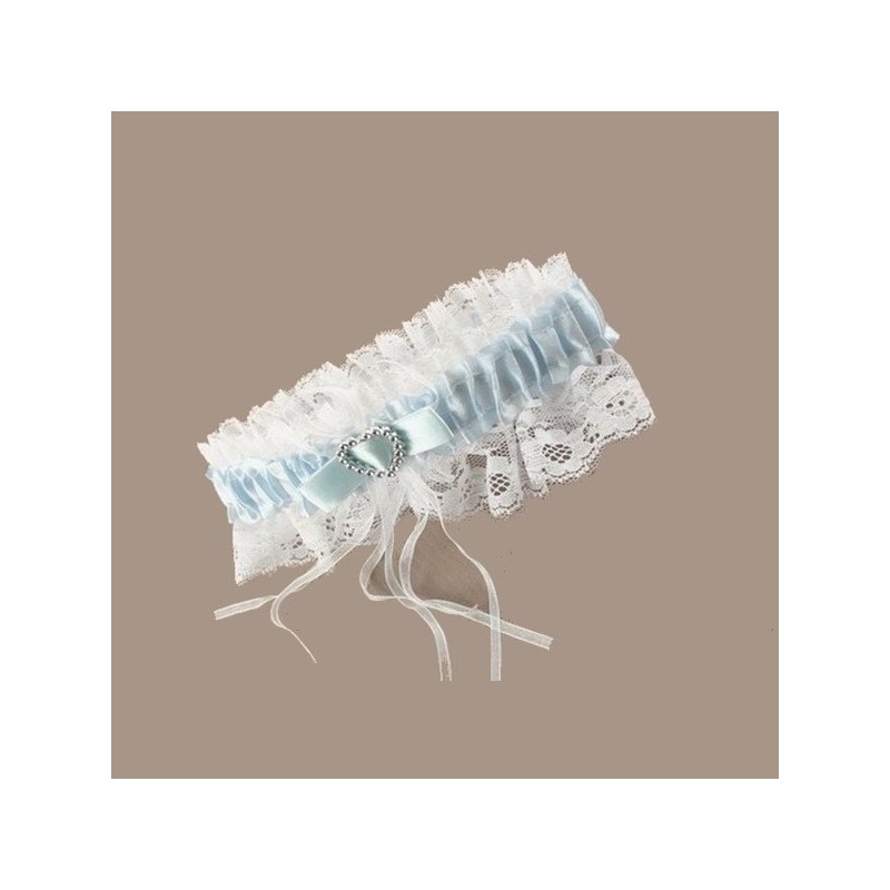 Jarretiere mariage dentelle satin bleu coeur cristal Jarretiere mariage dentelle satin bleu coeur cristal