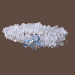 Jarretiere mariage satin blanc ruban bleu coeur
