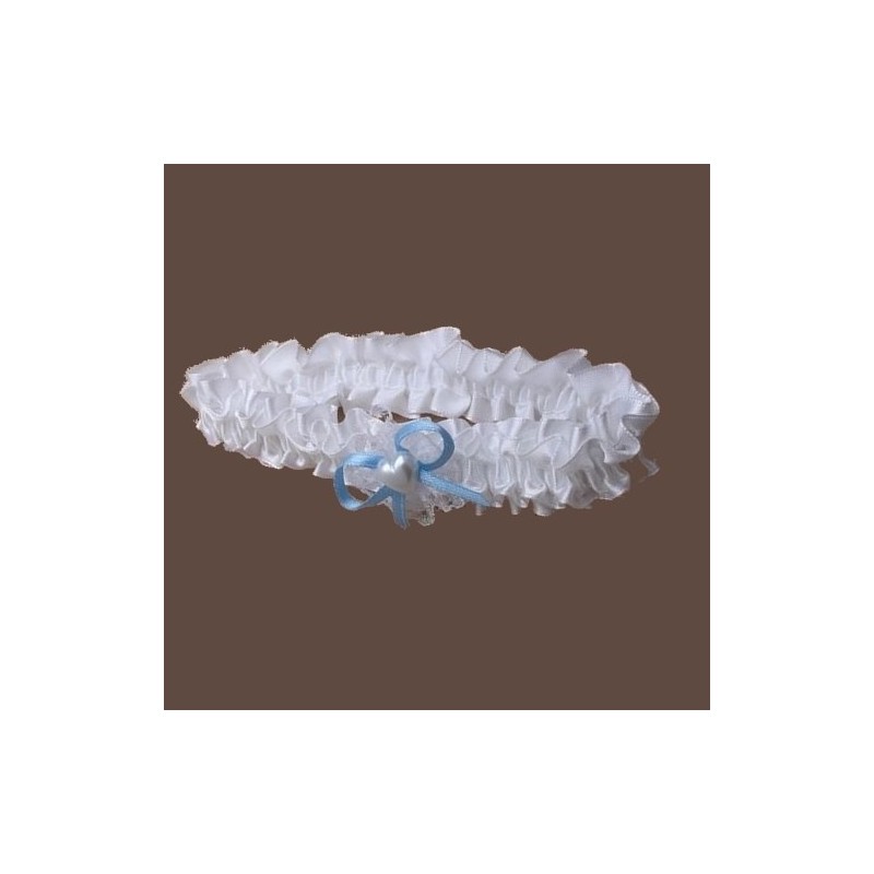 Jarretiere mariage satin blanc ruban bleu coeur Jarretiere mariage satin blanc ruban bleu coeur