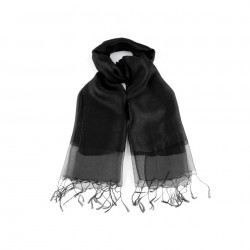 Foulard Etole en soie bi-matière noire