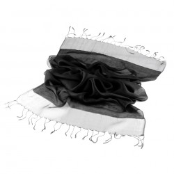 Foulard Etole en soie bi-matière noire
