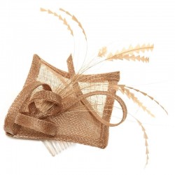 Chapeau mariage Bibi carré sisal et plumes gris