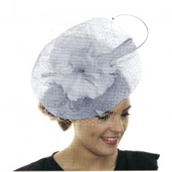 Chapeau mariage Bibi de ceremonie strass fleurs plumes gris