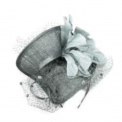 Chapeau mariage Chapeau de cérémonie fleur plumes voilette gris