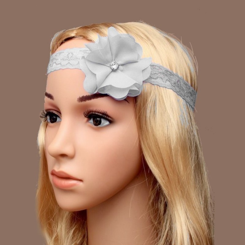 Chapeau mariage Headband stretch dentelle fleur et strass gris Chapeau mariage Headband stretch dentelle fleur et strass gris
