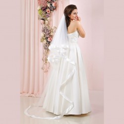 Voile mariage double couche bordure large satin