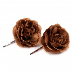 2 fleurs en tissu sur pince cheveux - marron