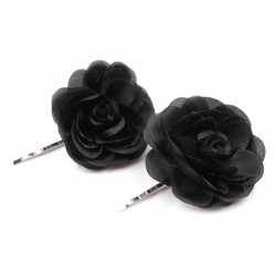 2 fleurs en tissu sur pince cheveux - noir