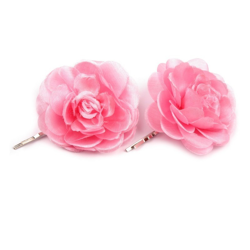 2 fleurs en tissu sur pince cheveux - Rose