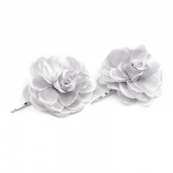 2 fleurs en tissu sur pince cheveux - Gris clair