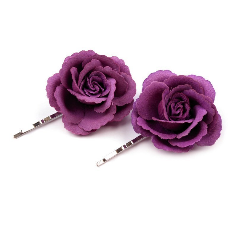 2 fleurs dentelées sur pince cheveux - violet