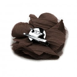 Grosse fleur broche ou accessoire cheveux marron tulle tissu