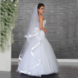 Voile mariage double couche bordure large satin