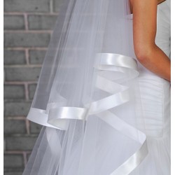 Voile mariage double couche bordure large satin