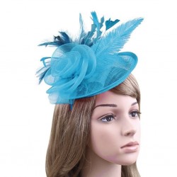 Chapeau mariage Chapeau de mariage en sisal et plumes turquoise